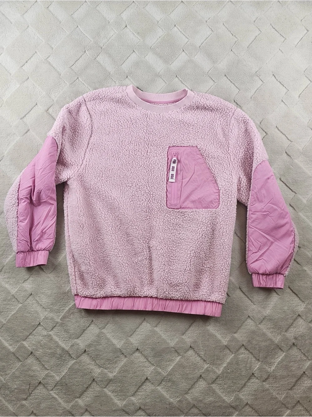 UGG Pink Sherpa Pullover Sweater Womens Extra Small Pink with Pocket